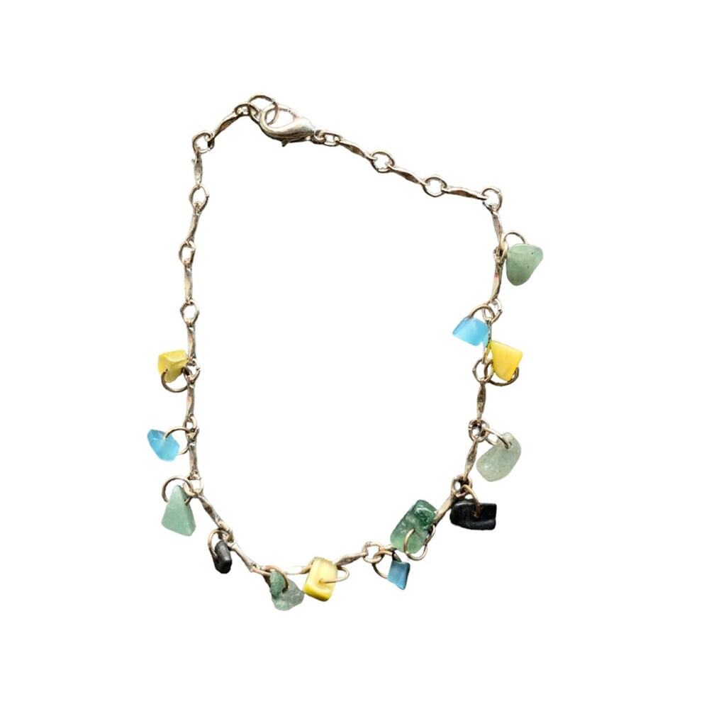 Colorful Glass Stone Charm Silver Tone Bracelet